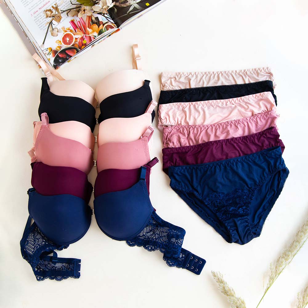 Solid Colour Pushup Underwired Bra and Matching Panty