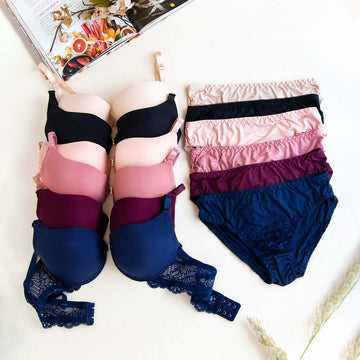Solid Colour Pushup Underwired Bra and Matching Panty